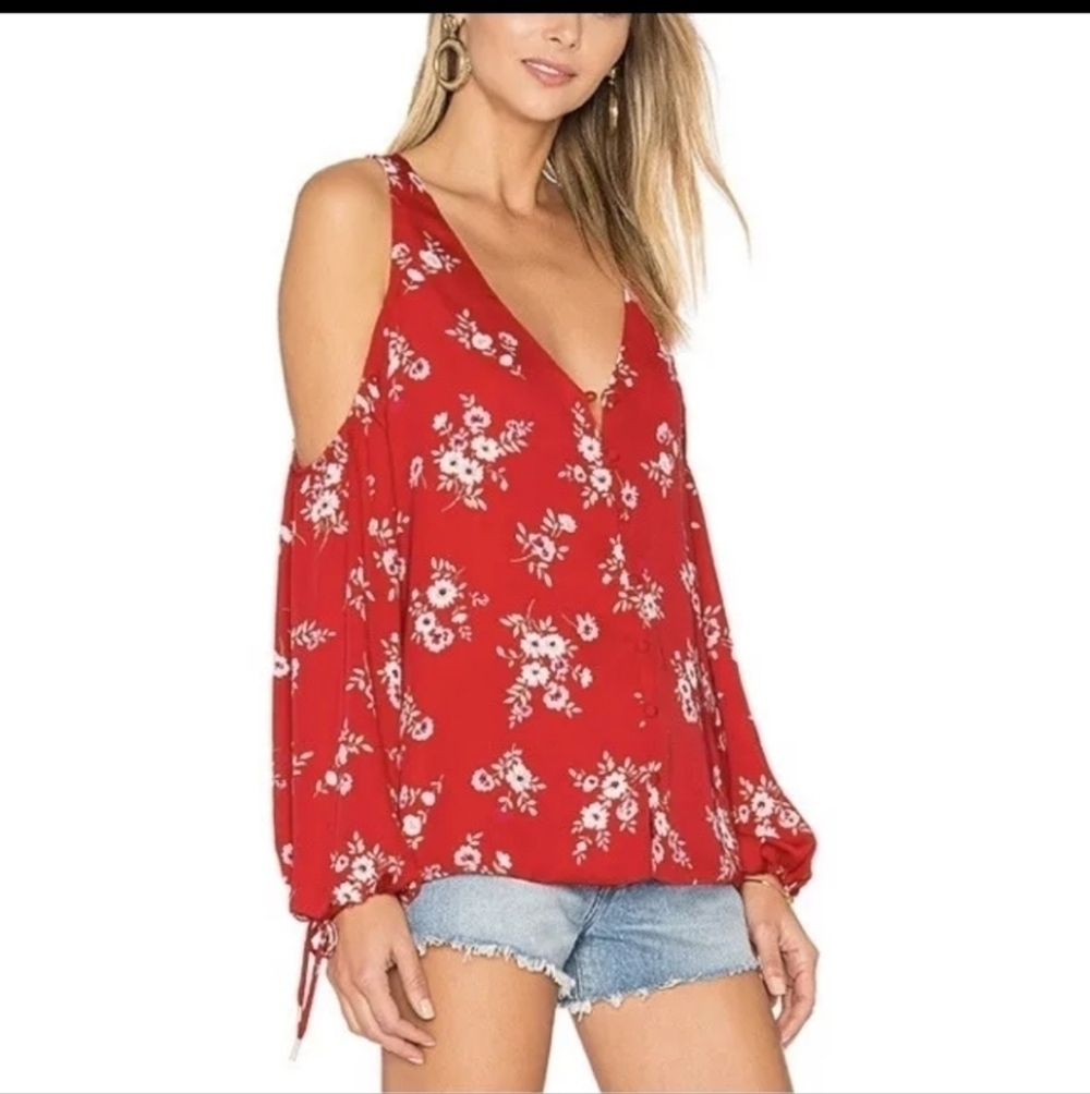 Revolve L'Academie The V-Neck Shoulder Blouse Sz S
